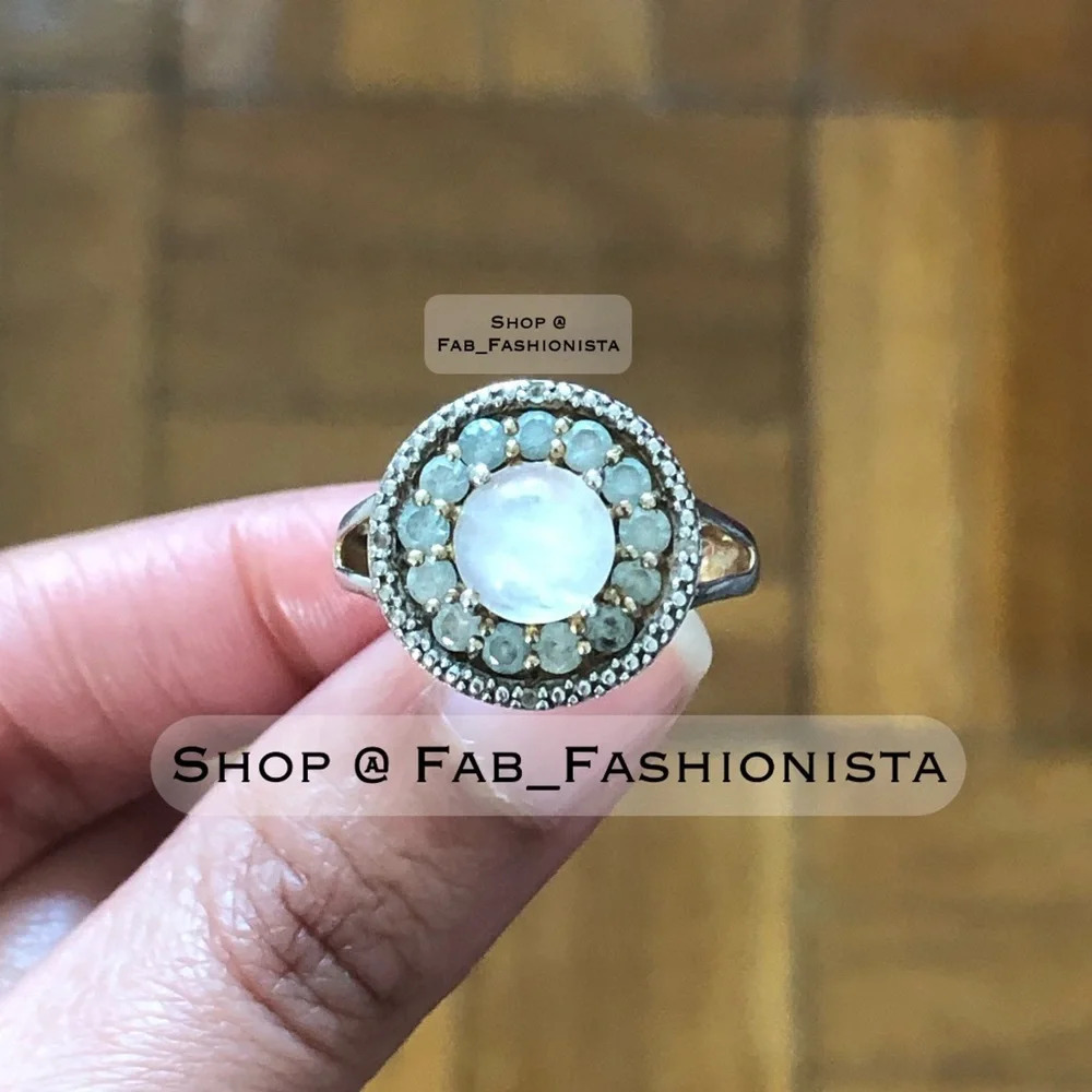 Moonstone Diamond Gemstone Crystal Sterling Silver ring size 6.75